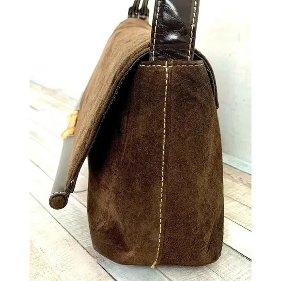 La Laurent BROWN GENUINE SUEDE LEATHER FLAP SATCHEL SHOULDER BAG HANDBAG PURSE - Picture 4 of 11